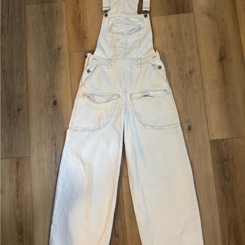 GRLFRND Women's White Denim The Amari Cargo Baggy Overalls